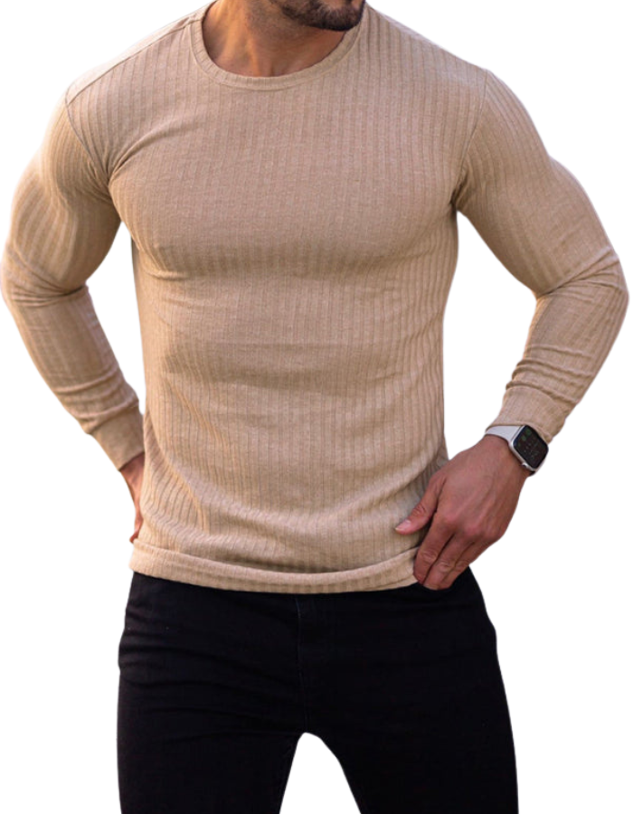 SHOPIQAT Fitness Casual Elastic Vertical Stripe Round Neck Long-Sleeved T-Shirt - Premium from shopiqat - Just $7.100! Shop now at shopiqat